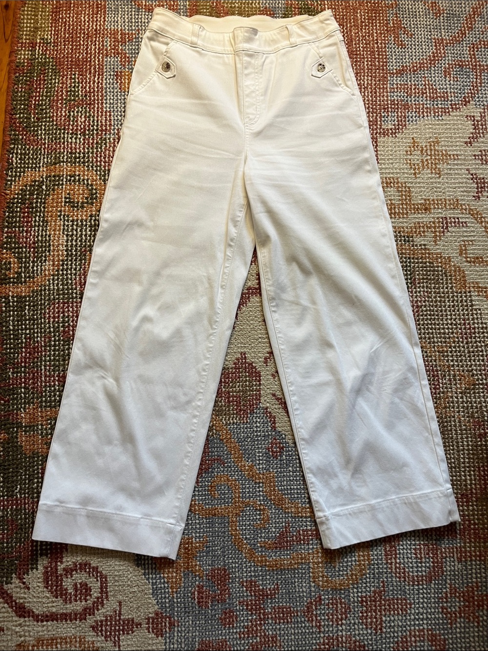 SPANX Stretch Twill Cropped Wide Leg Pants White Pull On Size M